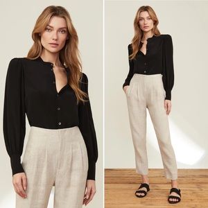 Veronica Beard Suvi Black Silk Puff Shoulder Button Front Blouse Size 2